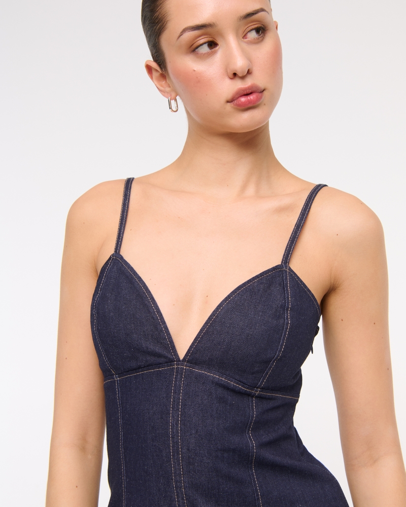 Sweetheart Denim Mini Dress(dark wash,XXS)