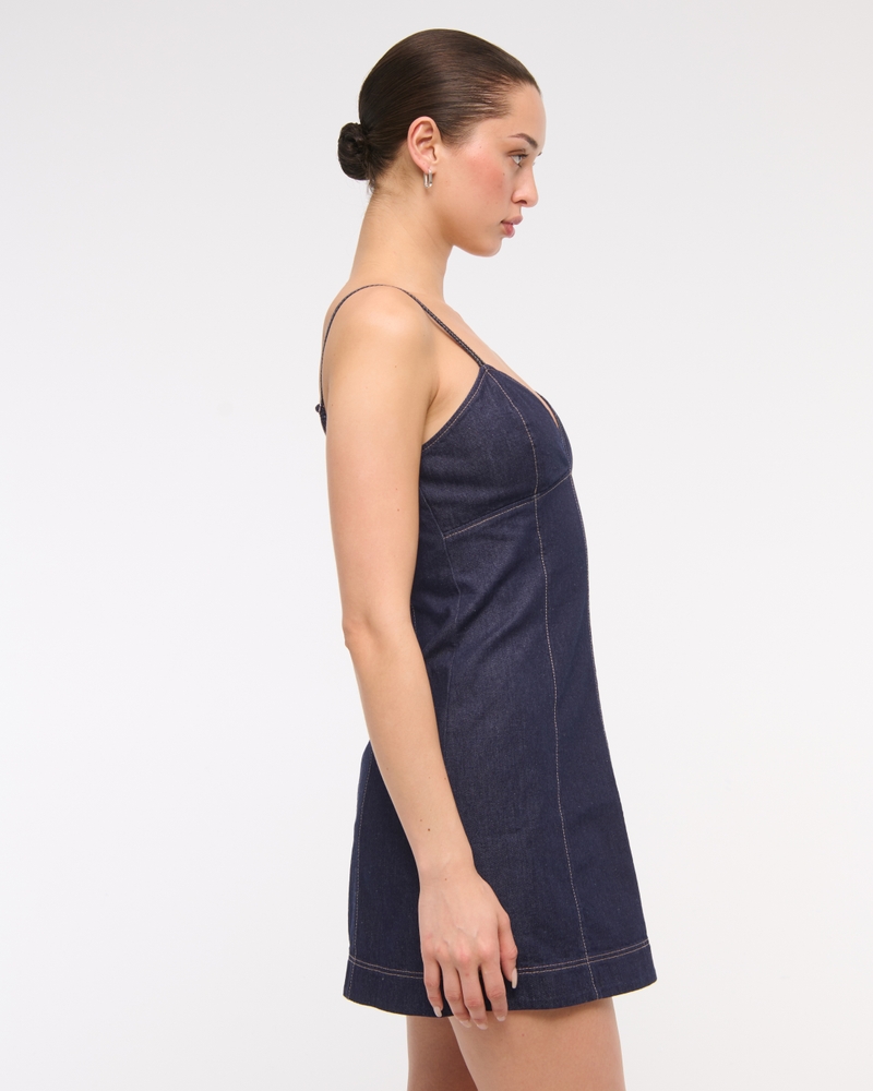Sweetheart Denim Mini Dress(dark wash,XXS)