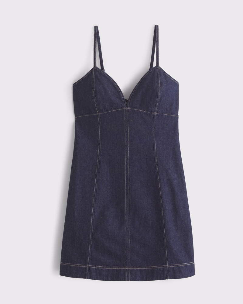 Sweetheart Denim Mini Dress(dark wash,XXS)