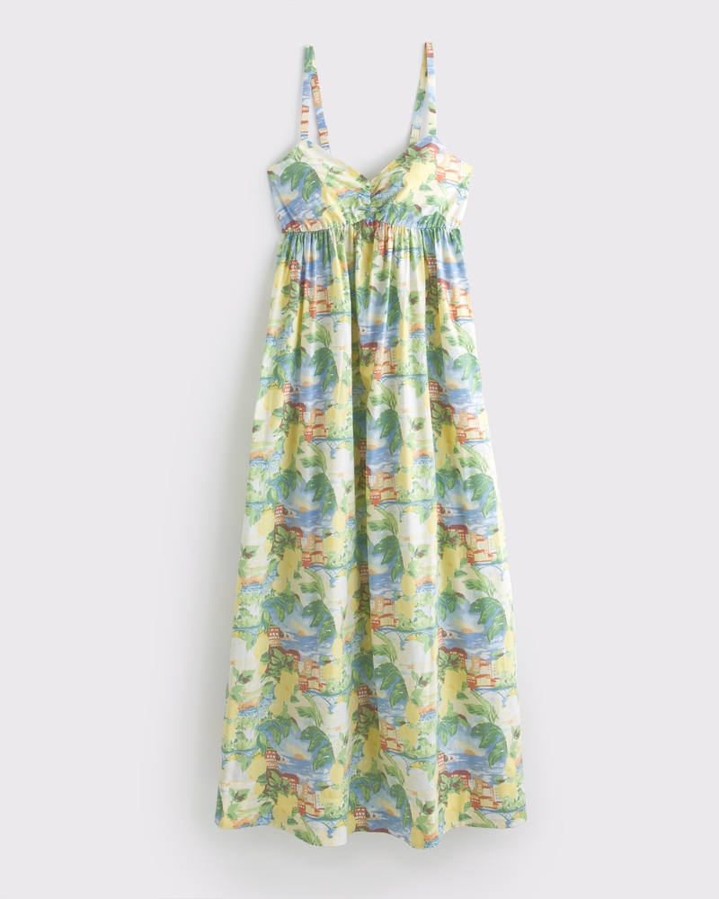 Sweetheart Babydoll Maxi Dress(yellow print,XXS)
