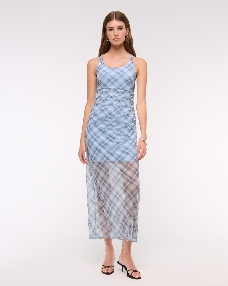 Mesh Twisted Halter Midi Dress