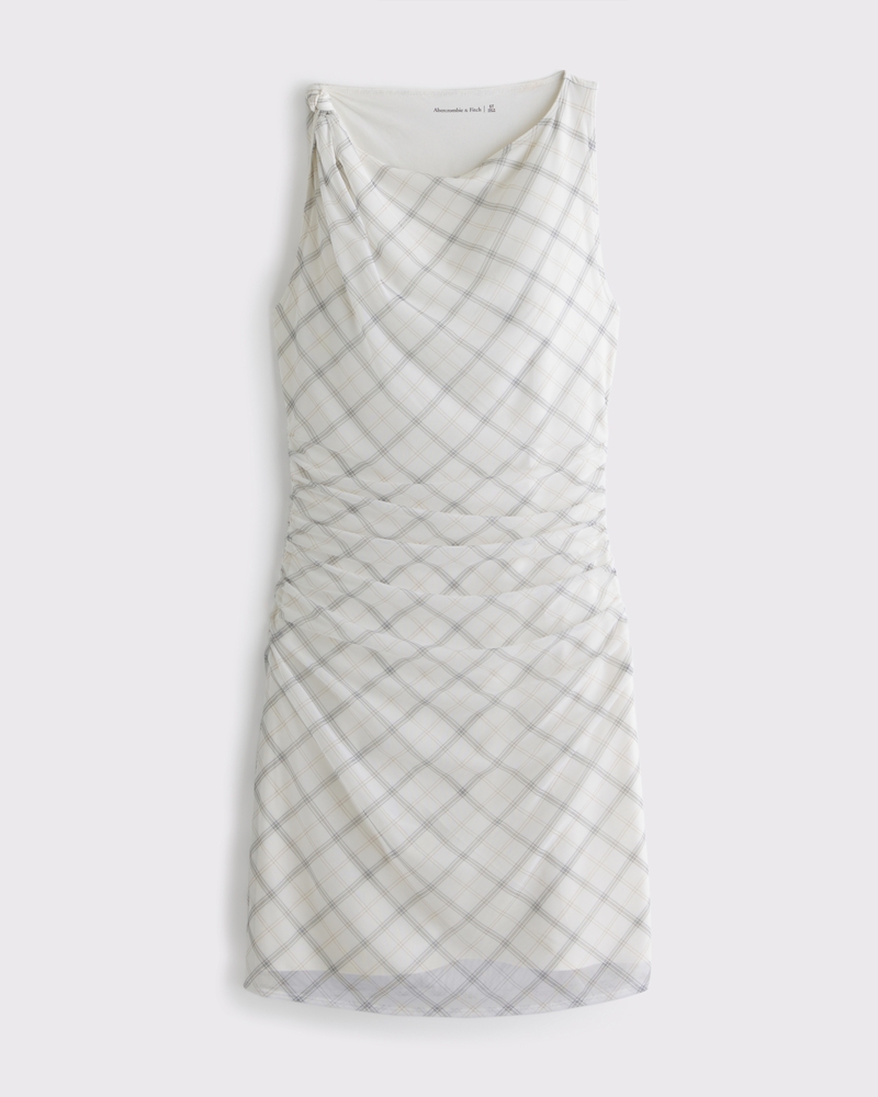 Mesh Knotted Mini Dress(white plaid,XXS)