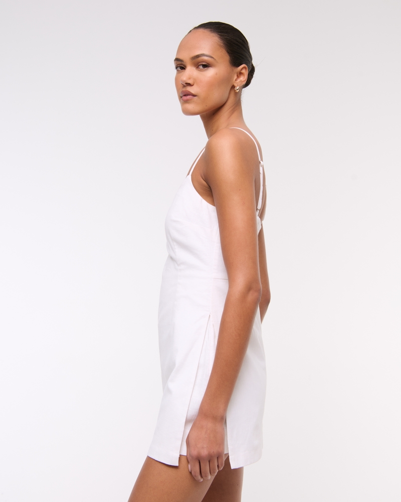 Scoopneck Linen-Blend Micro Skort(white,XXS)