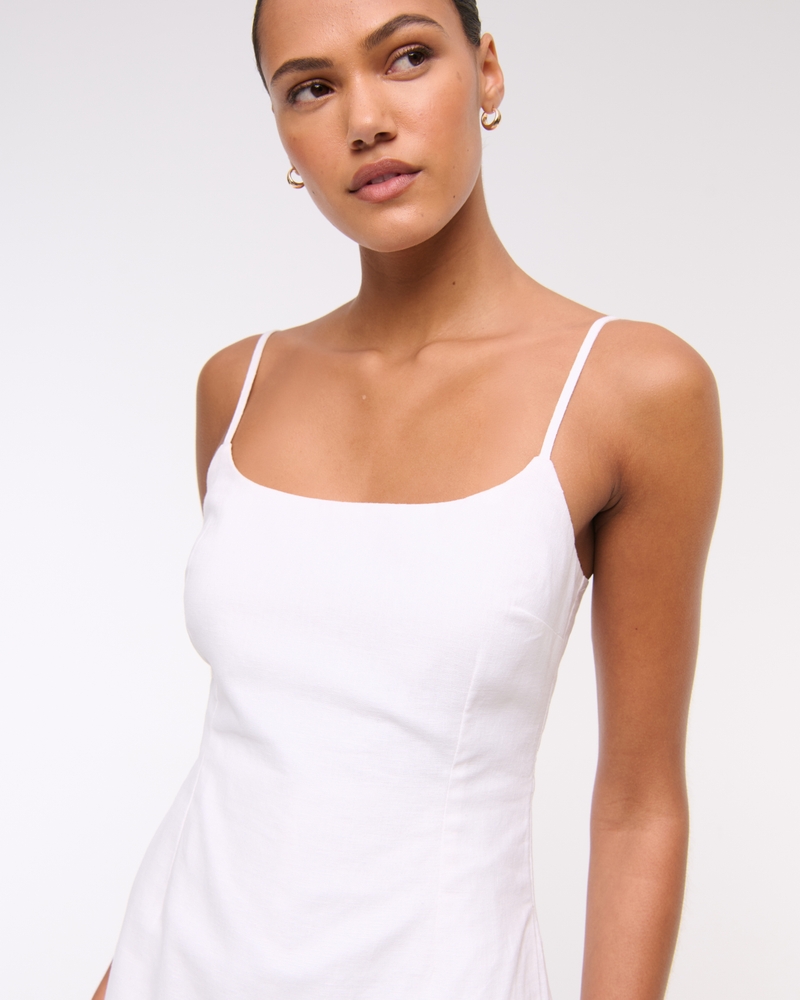 Scoopneck Linen-Blend Micro Skort(white,XXS)