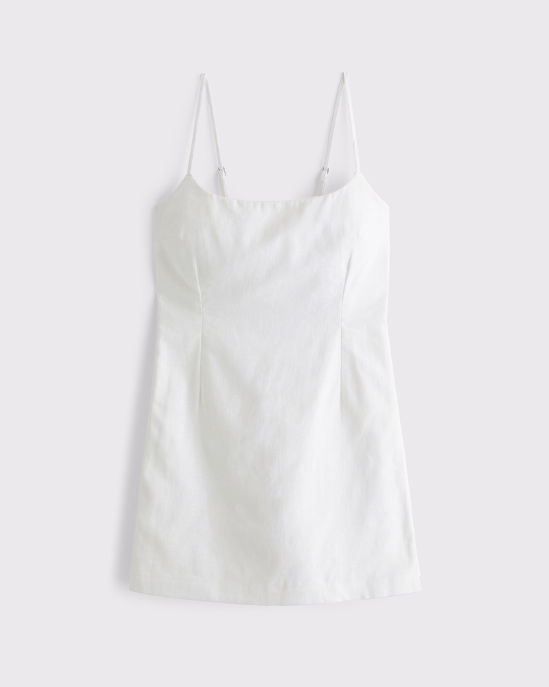 Scoopneck Linen-Blend Micro Skort(white,XXS)