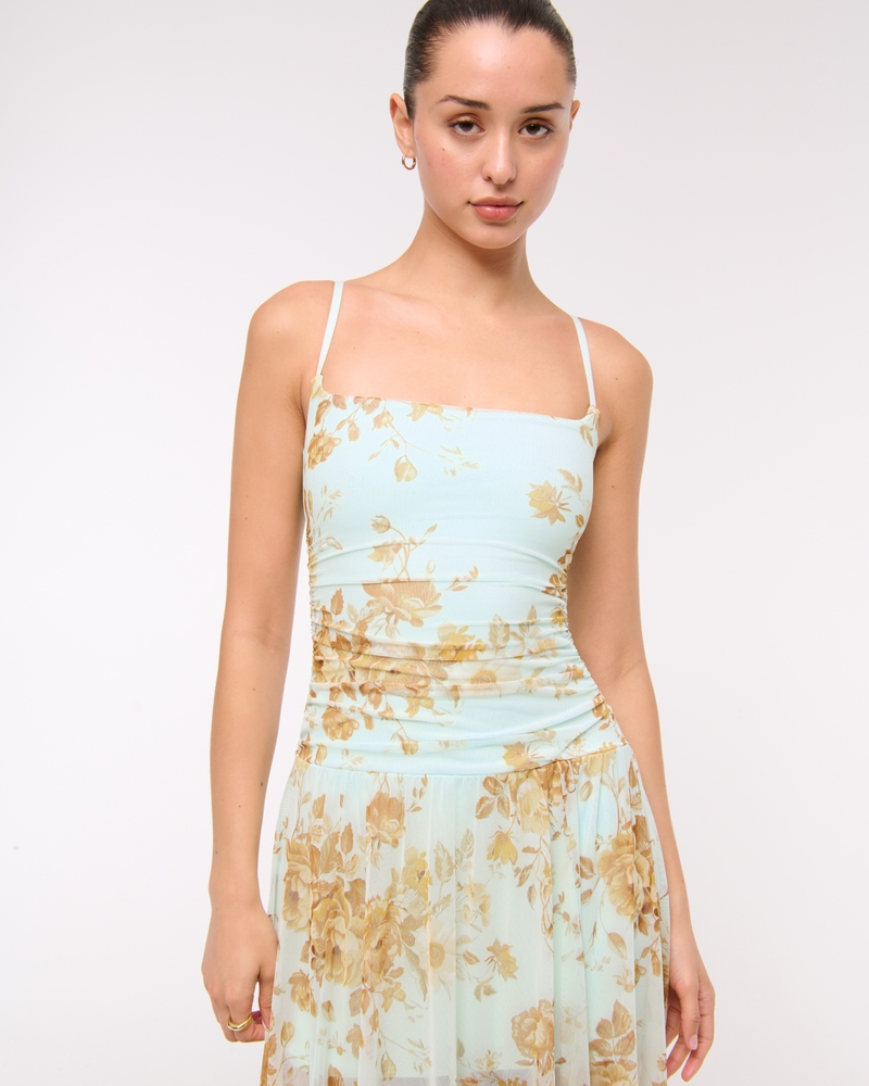 Bra-Free Flowy Sheer Maxi Dress(turquoise floral,XXS)