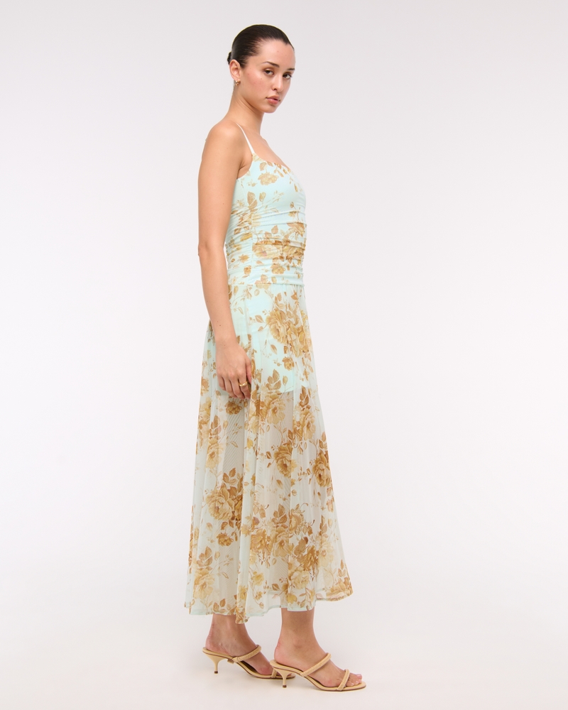 Bra-Free Flowy Sheer Maxi Dress(turquoise floral,XXS)