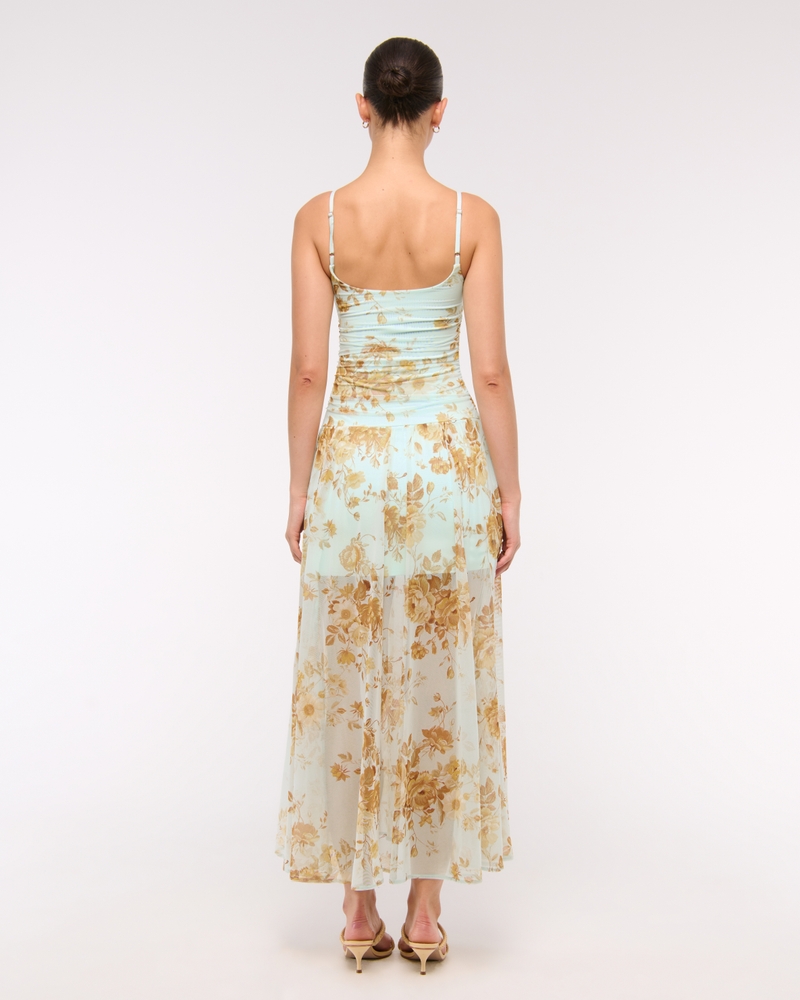 Bra-Free Flowy Sheer Maxi Dress(turquoise floral,XXS)
