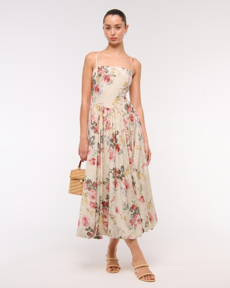 Dipped-Waist Bubble Hem Midi Dress
