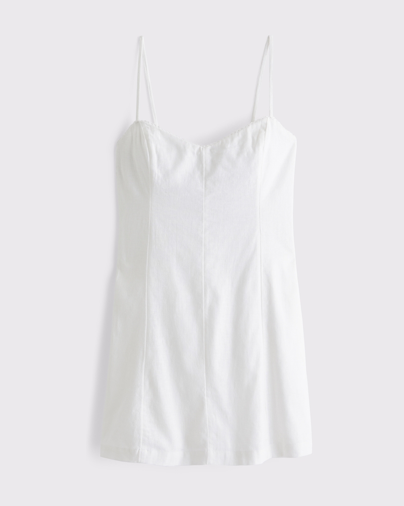 Lace-Trim Linen-Blend Mini Dress(white,XXS)