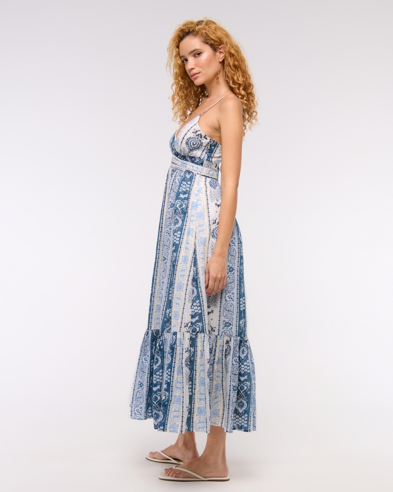 Bra-Free Flowy Tie-Back Maxi Dress(blue pattern,XXS)