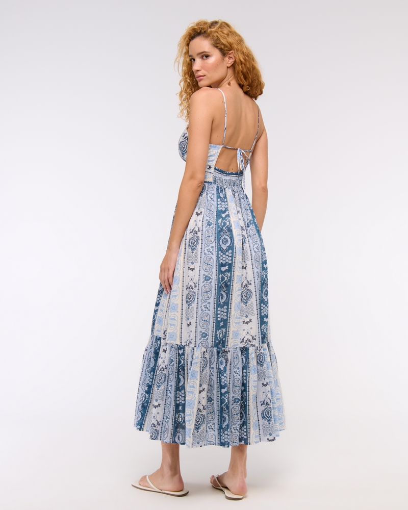 Bra-Free Flowy Tie-Back Maxi Dress(blue pattern,XXS)