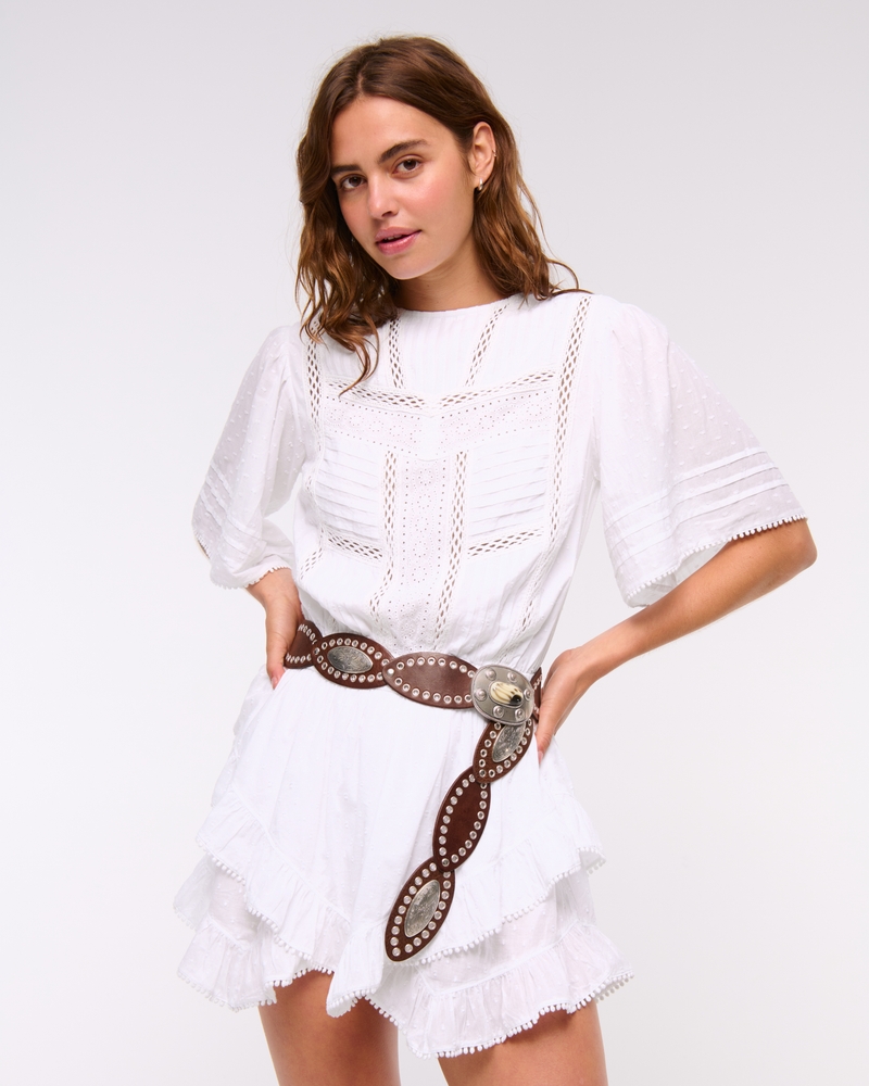 Short-Sleeve Easy Waist Ruffle Skort(white,XXS)