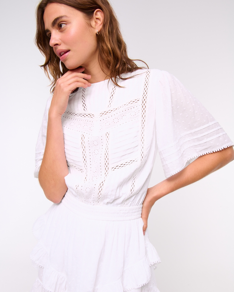 Short-Sleeve Easy Waist Ruffle Skort(white,XXS)