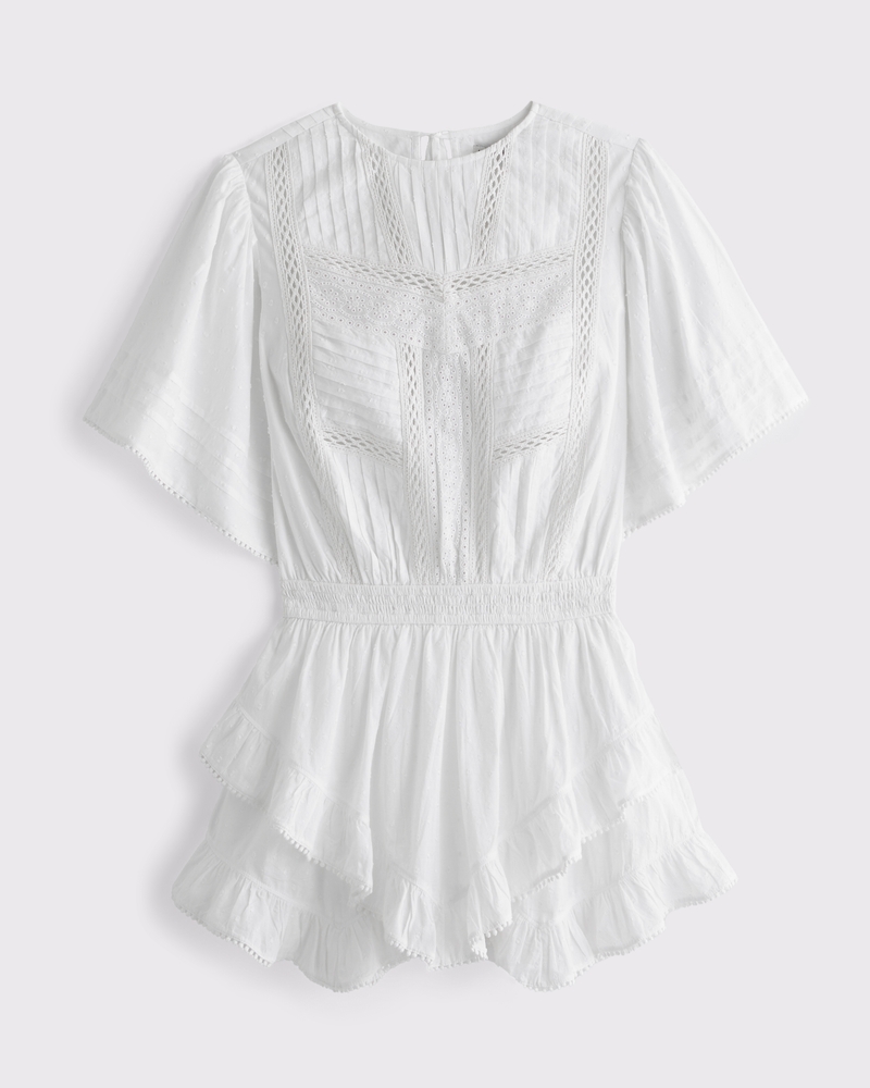 Short-Sleeve Easy Waist Ruffle Skort(white,XXS)