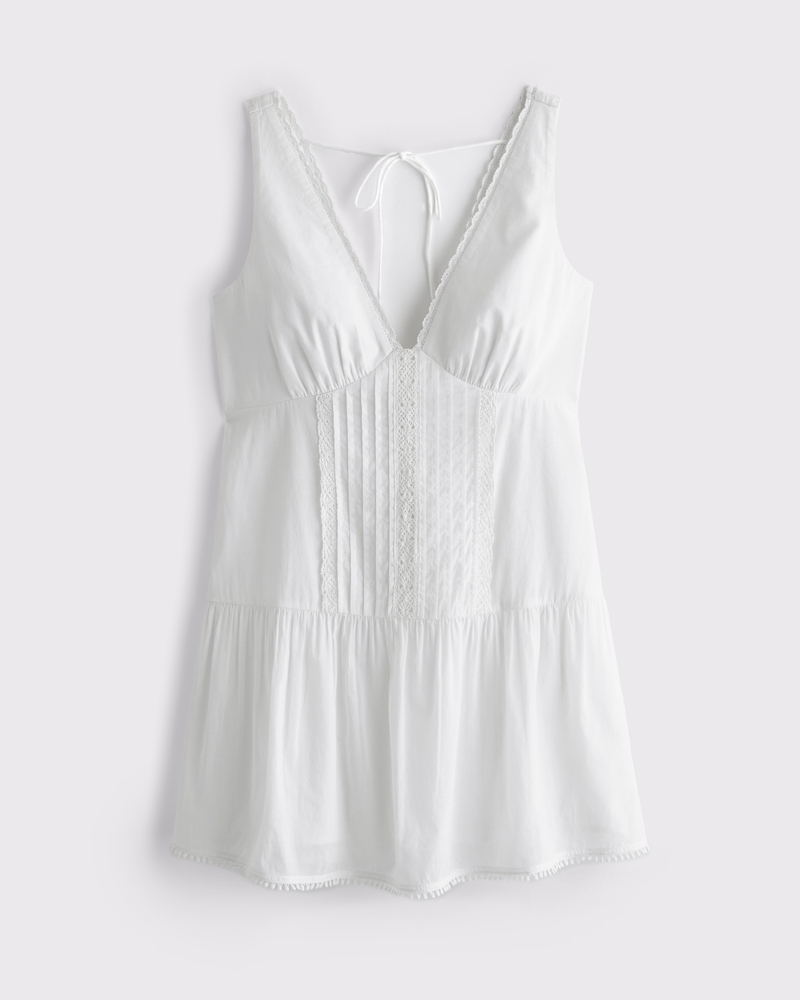 V-Neck Lace-Trim Mini Dress(white,XXS)