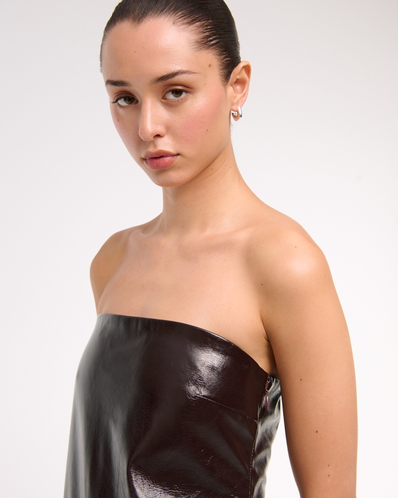 The A&F Scarlett Strapless Vegan Leather Skort(burgundy,XXS)