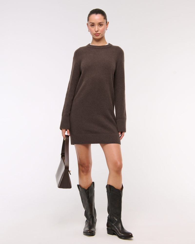 The A&F Madeline Crew Mini Sweater Dress(chocolate brown,XXS)