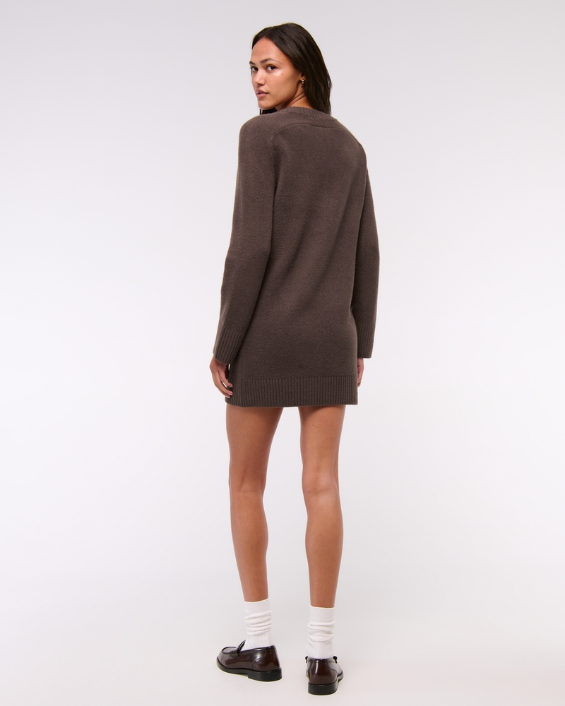 V-Neck Easy Mini Sweater Dress(chocolate brown,XXS)