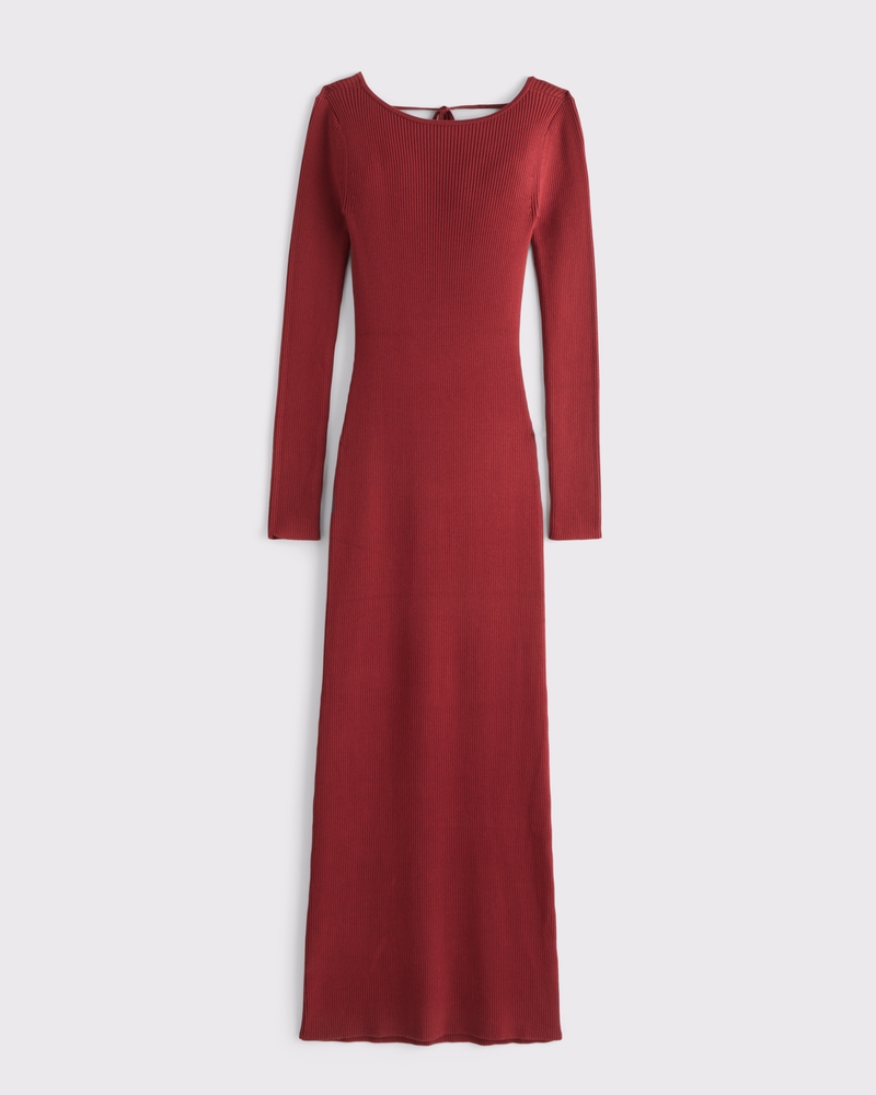Long-Sleeve Backless Maxi Sweater Dress