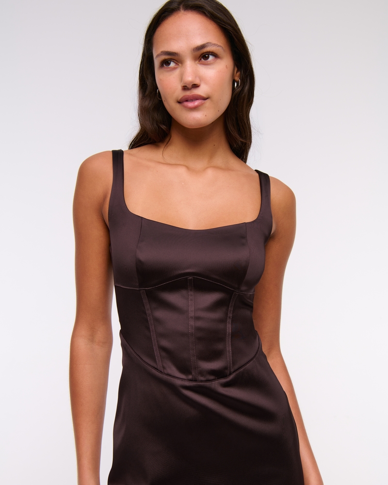 Sweetheart Satin Sculpt Midi Dress(rich brown,XXS)