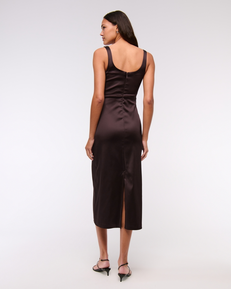 Sweetheart Satin Sculpt Midi Dress(rich brown,XXS)