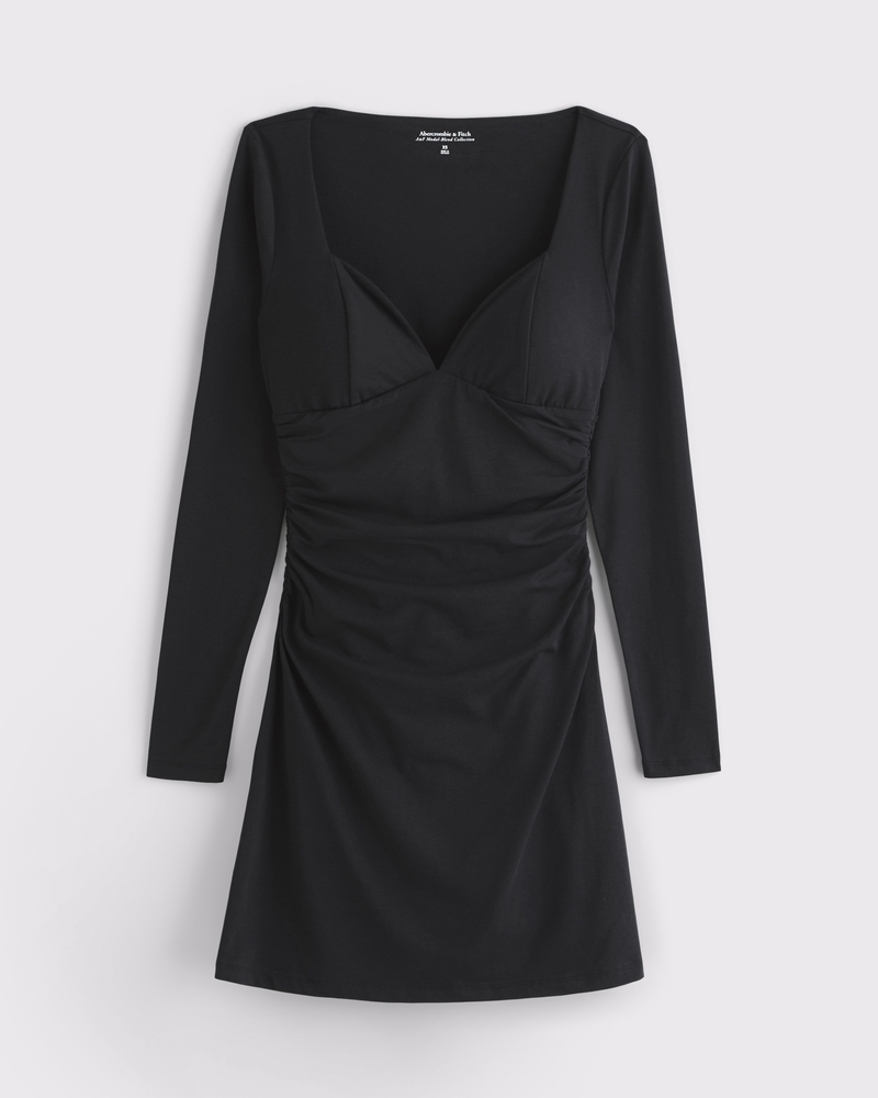 Bra-Free Plunge Knit Mini Dress(black,XXS)