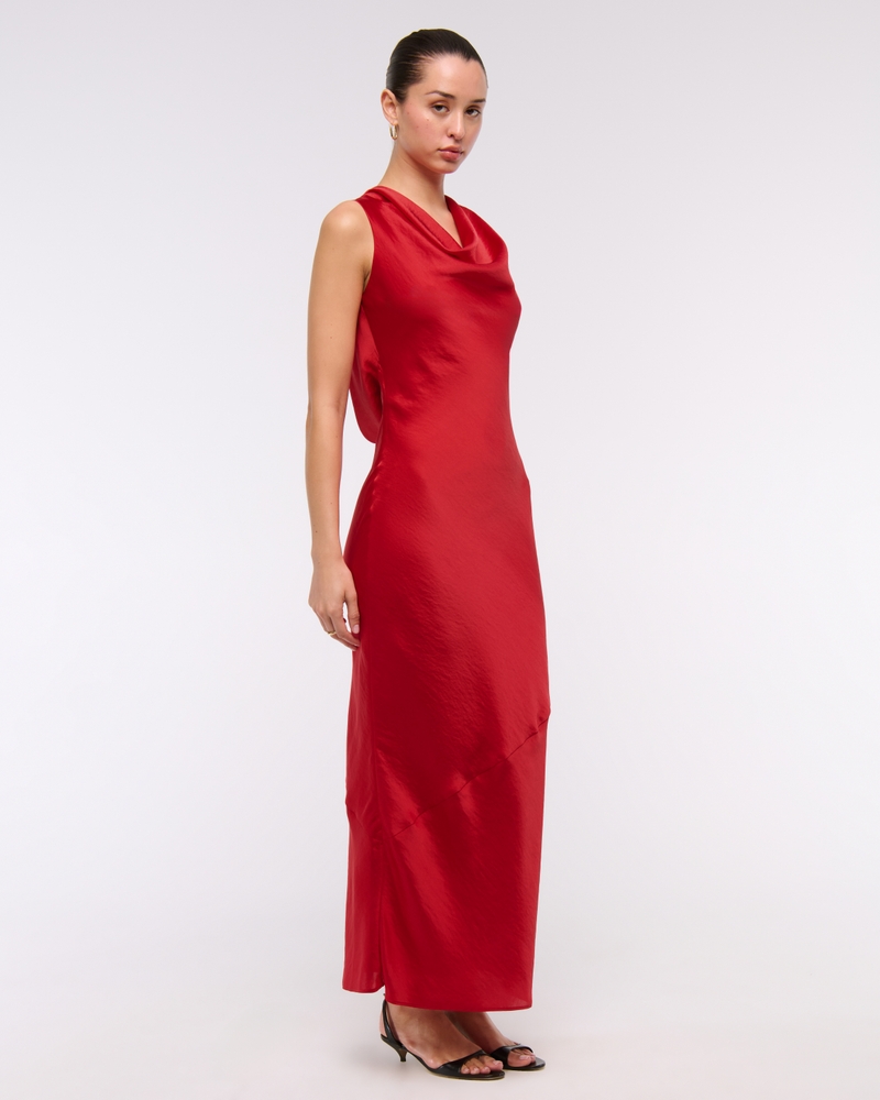 The A&F Julia Slip Cowl Neck Maxi Dress(vivid red,XXS)