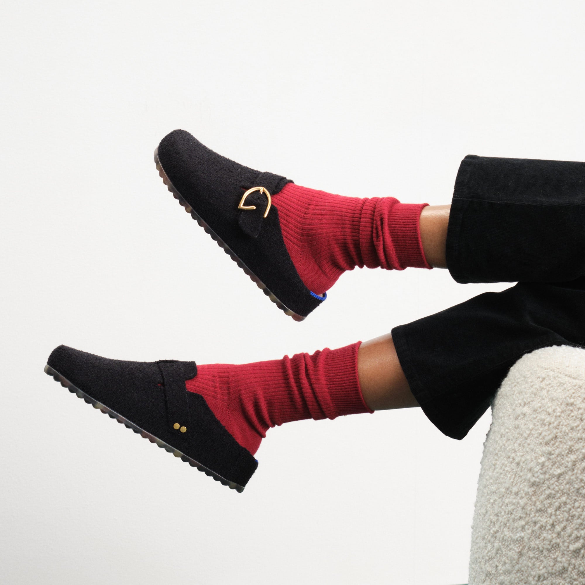 The Buckle Clog - Soft Black Bouclé(Soft Black Bouclé,5)